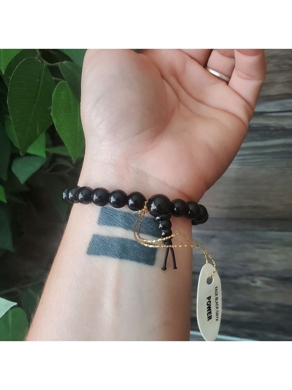 Black Onyx Faux Stone Beaded Bracelet New